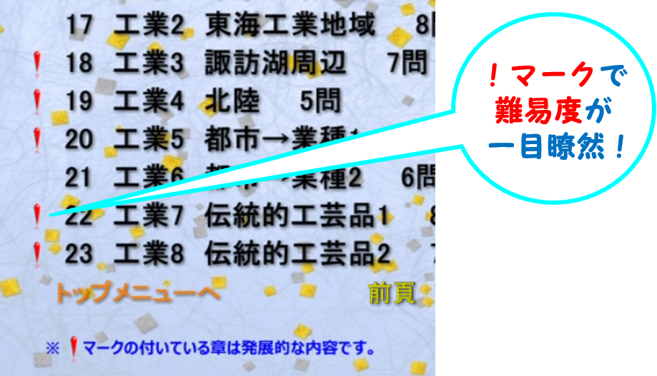 地理編中部地方のメニュー